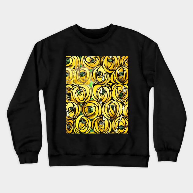 GOLD YELLOW ROSES AND TEARDROPS Art Nouveau Floral Crewneck Sweatshirt by BulganLumini